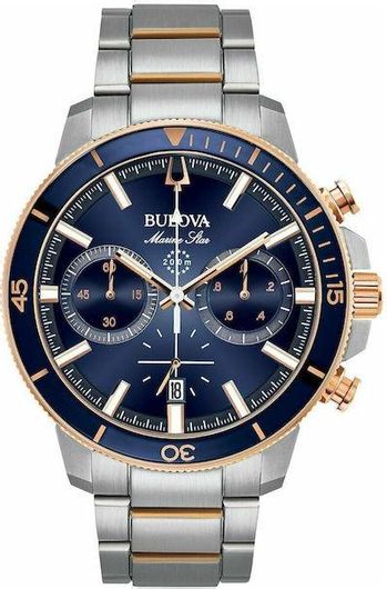 Ανδρικά Ρολόγια Bulova Sport Marine Star 98B301 με Μεταλλικό Μπρασελέ Ασημί