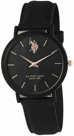 Αντρικό Ρολόι U.S. Polo Assn. USP8061BK Lucy με Δερμάτινο Λουράκι Μαύρο
