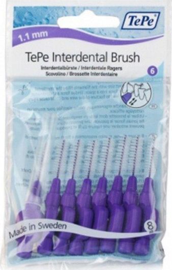 Μεσοδόντια Βουρτσάκια TePe Original 1.1mm 8τμχ Μοβ