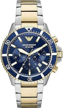 Ανδρικό Ρολόι Emporio Armani AR11362 Diver με Μεταλλικό Μπρασελέ Χρυσό