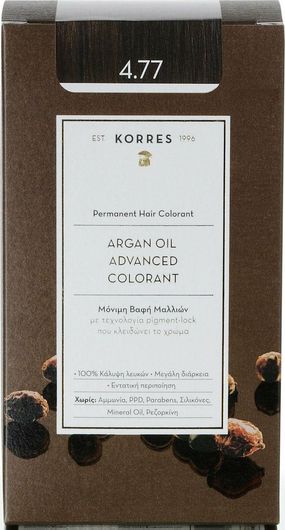 Korres Argan Oil Advanced Colorant Βαφή Μαλλιών Χωρίς Αμμωνία 4.77 Σκούρο Σοκολατί 50ml