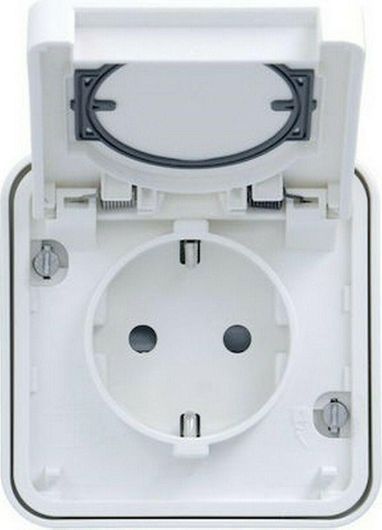 Πρίζα Ρεύματος Hager Cubyko WNE161BG Μονή Χωνευτή Στεγανή με Καπάκι Λευκό
