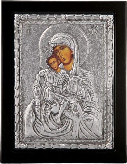 Εικόνα Παναγία Του Κύκκου σε Μαύρο Ξύλο Με Επικάλυψη Από Φύλλο Ασήμι 925 Κωδ. 104 19x24cm