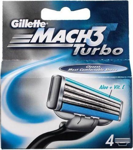 Gillette Mach3 Turbo Ανταλλακτικές Κεφαλές με 3 Λεπίδες και Λιπαντική Ταινία 4τμχ