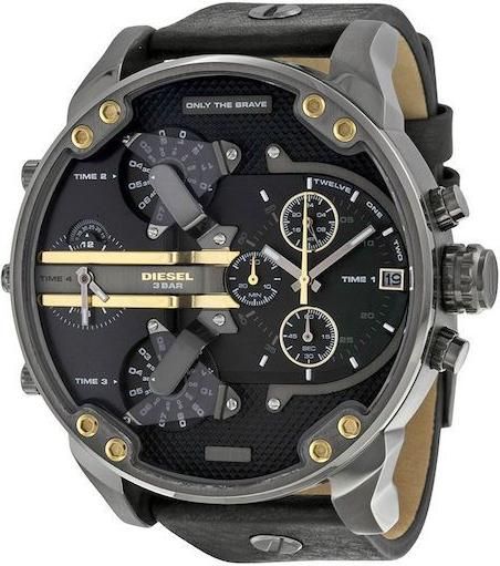 Ανδρικό Ρολόι Diesel DZ7348 Mr Daddy 2.0 με Δερμάτινο Λουράκι Μαύρο