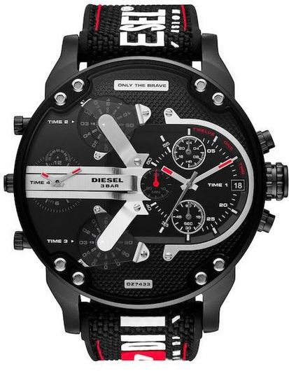 Ανδρικό Ρολόι Diesel DZ7433 Mr Daddy με Δερμάτινο Λουράκι Μαύρο