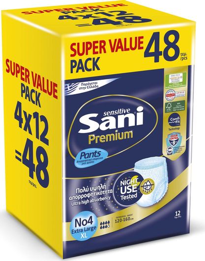 Sani Sensitive Premium Πάνες Βρακάκι Ακράτειας XLarge 4x12τμχ