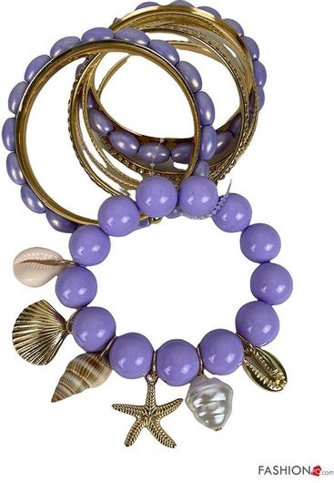 Σετ Βραχιόλια P113220010351C1 με Χάντρες & Καλοκαιρινά Charms 7τμχ Λιλά