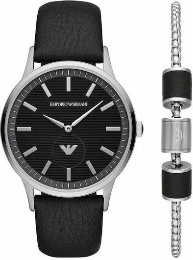 Ανδρικό Ρολόι Emporio Armani AR80039 με Δερμάτινο Λουράκι Μαύρο