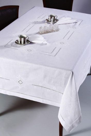 Τραπεζομάντηλο Silk Fashion 8122 από Βαμβάκι & Ύφασμα 170x220cm Σετ με 8 Πετσέτες Λευκό