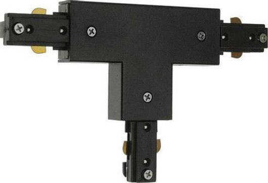 Σύνδεσμος Ράγας Φωτιστικών GloboStar Διφασικός 3 Καλωδίων Ταφ (Τ) Μαύρος για Σποτ σε Μαύρο Χρώμα 93132