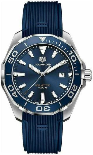Ανδρικό Ρολόι TAG Heuer WAY101C.FT6153 Aquaracer με Λουράκι από Καουτσούκ Μπλε