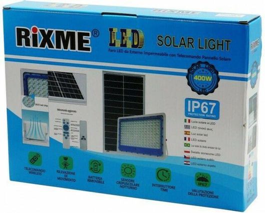 Προβολέας LED RZSL-C400W Στεγανός Ηλιακός IP67 Ισχύς 400W με Τηλεχειριστήριο Μαύρο 