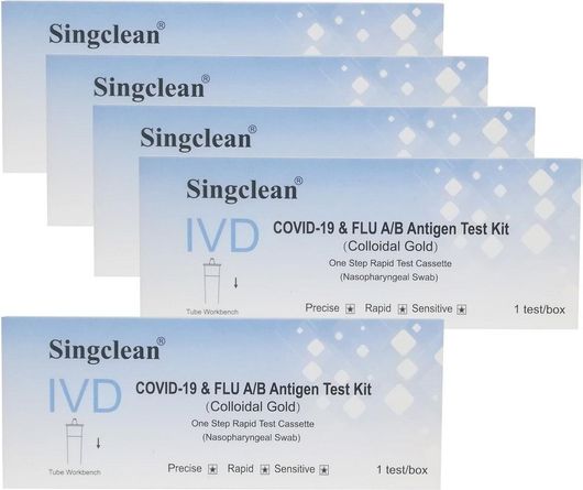 Singclean Ivd Covid-19 & Flu A/B Antigen Kit 5τμχ Διαγνωστικό Τεστ Ταχείας Ανίχνευσης Αντιγόνων Covid-19 & Γρίπης με Ρινικό Δείγμα