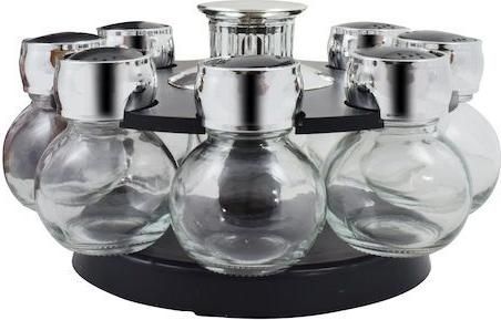 Θήκες Μπαχαρικών Estia 01-8925 Γυάλινες σε Περιστρεφόμενη Βάση Ασημί 8τμχ