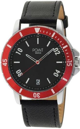Ανδρικό Ρολόι Point Watch SK11 με Δερμάτινο Λουράκι Μαύρο