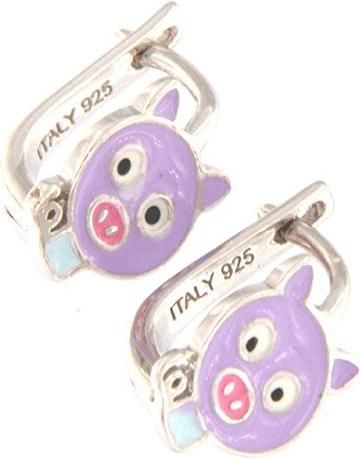 Παιδικά Σκουλαρίκια Ηώς SKPA130 από Ασήμι 925° με Γουρουνάκι Μοβ