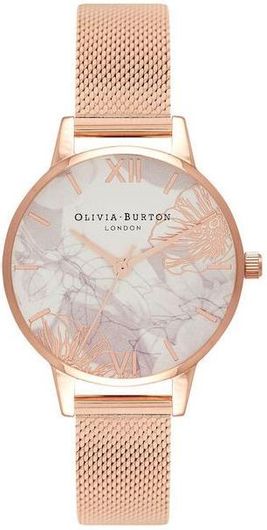 Γυναικείο Ρολόι Olivia Burton OB16VM11 Abstract Florals Three Hands με Μεταλλικό Μπρασελέ Ροζ Χρυσό