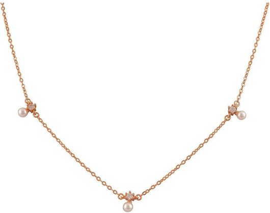 Κολιέ Slevori ASK925-0590.R Ροζ Χρυσό Ασήμι 925 με Ζιργκόν & Πέρλες
