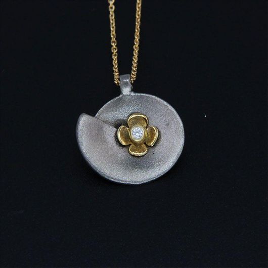 Κολιέ Ιωσήφ XM700 από Χρυσό 14Κ με Αλυσίδα με Φυσικό Λευκό Διαμάντι & Μαύρο Πλατίνα