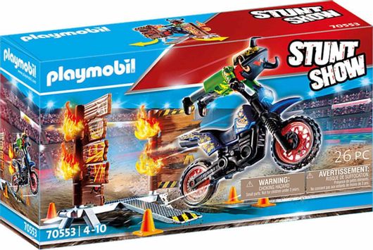 Playmobil Stunt Show Μοτοσικλετιστής και Τοίχος Φωτιάς για 4-10 ετών