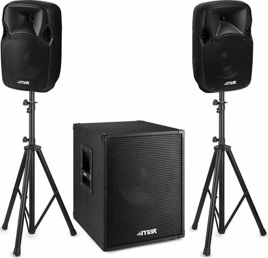 Ηχεία PA Max Audio Σετ με Αυτοενισχυόμενα MX700 700W με Woofer 12" 43.5x38.5x50.5cm