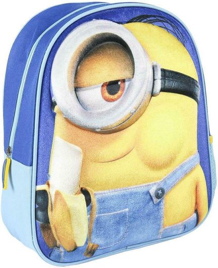 Σχολική Τσάντα Πλάτης Νηπιαγωγείου Cerda Minions 3D Suede σε Μπλε χρώμα Μ26 x Π10 x Υ31cm