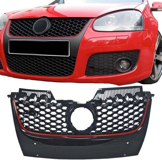 Μάσκα JOM για Vw Golf V 2003-2008 / Jetta 2005-2011 GTI Look Κυψελωτή με Κόκκινο Σιρίτι