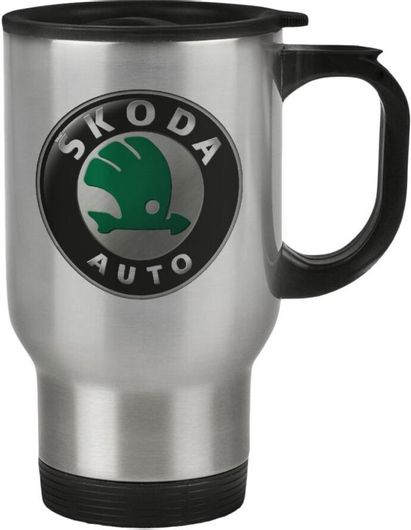 Κούπα Ταξιδιού Θερμός Koupakoupa Skoda με Καπάκι Διπλού Τοιχώματος Ανοξείδωτη 450ml Ασημί