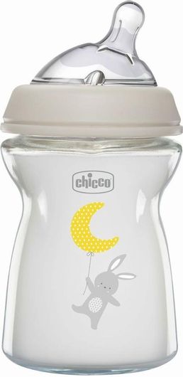 Μπιμπερό Chicco Γυάλινο Natural Feeling Κατά των Κολικών με Θηλή Σιλικόνης 250ml για 0+ Μηνών