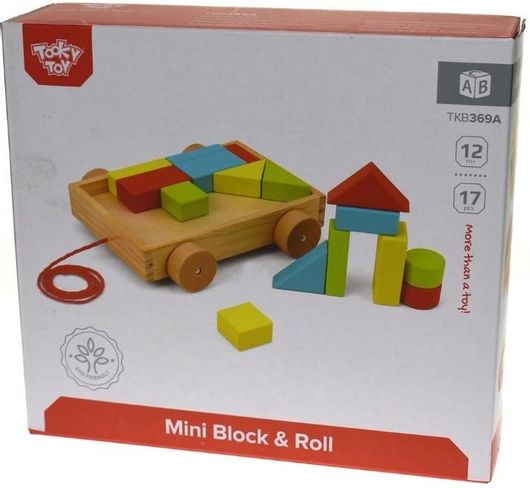 Τουβλάκια Tooky Toys Συρόμενο Καρότσι Ξύλινα για 12+ Μηνών 22τμχ