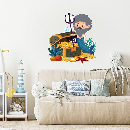 Παιδικό Αυτοκόλλητο Τοίχου Idp Creations Γοργόνος με Θησαυρό 114x119cm