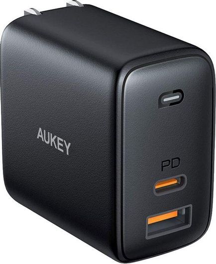 Φορτιστής Κινητού Aukey PA-B3 Χωρίς Καλώδιο με Θύρα USB-A & Θύρα USB-C 65W Power Delivery Μαύρο