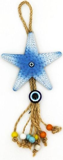 Κρεμαστό Γούρι 2-048 Αστερίας με Μάτι με Σχοινί & Χάντρες Πολύχρωμο