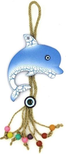 Κρεμαστό Γούρι 2-165 Δελφίνι με Μάτι με Σχοινί & Χάντρες Πολύχρωμο