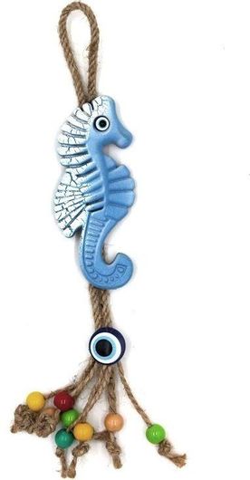 Κρεμαστό Γούρι 2-047 Ιππόκαμπος με Μάτι με Σχοινί & Χάντρες Πολύχρωμο