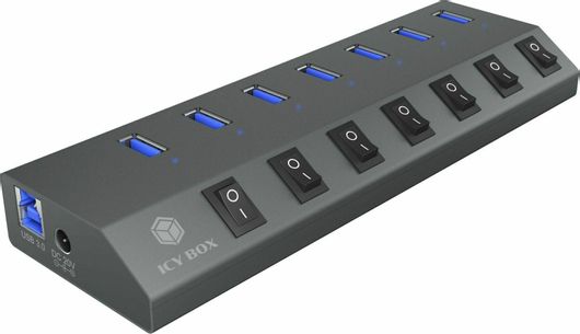 USB Hub RaidSonic Icy Box IB-HUB1701-U3 USB 3.0 7 Θυρών με σύνδεση USB-A & Θύρα Φόρτισης & Εξωτερική Παροχή Ρεύματος Μαύρο