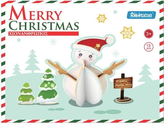 Παιχνίδι Κατασκευών Robotime Ξύλινo 3D Χιονάνθρωπος για 3+ Ετών