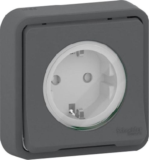 Πρίζα Ρεύματος Schneider Electric Mureva Styl Μονή Χωνευτή Ασφαλείας Στεγανή με Καπάκι Γκρι