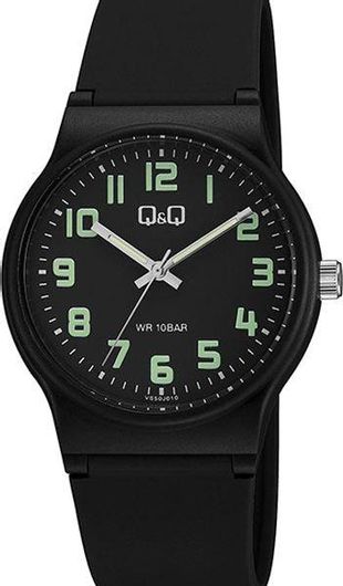 Ανδρικό Ρολόι Q&Q VS50J010Y με Λουράκι από Καουτσούκ 38cm Μαύρο