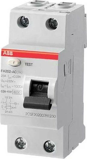 Ρελέ Ράγας Διαρροής Abb FH202AC-40/0.03 40A Διπολικό με Τάση 230V 2x40A 30mA 26211