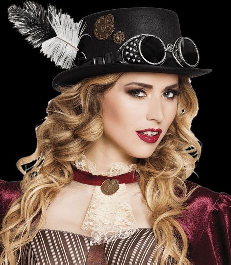 Αποκριάτικο Καπέλο Clown Repuplic Steampunk με Γυαλιά & Φτερό
