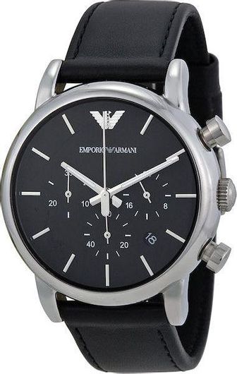 Ανδρικό Ρολόι Emporio Armani AR1733 με Δερμάτινο Λουράκι Μαύρο
