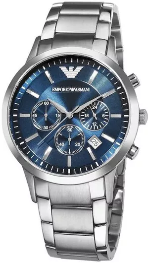 Emporio Armani Renato Ανδρικό Ρολόι 43mm Χρονογράφος Μπαταρίας με Μεταλλικό Μπρασελέ Ασημί