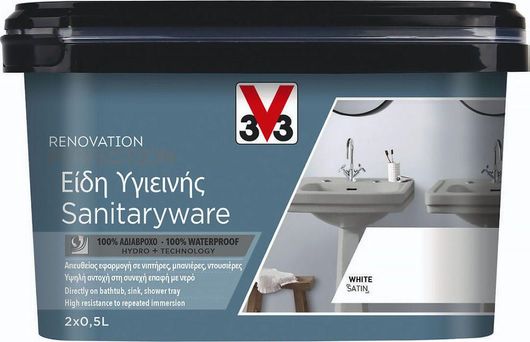 Χρώμα Ειδών Υγιεινής 3V3 Renovation Perfection Sanitary Semi Gloss 1lt Λευκό