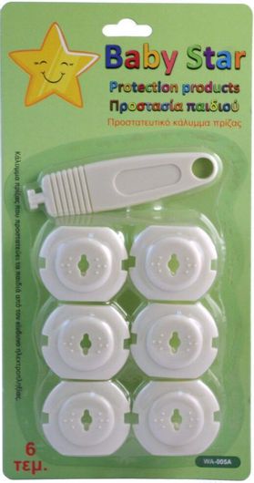 Baby Star Προστατευτικά Καλύμματα για Πρίζες από Πλαστικό Λευκό 6τμχ