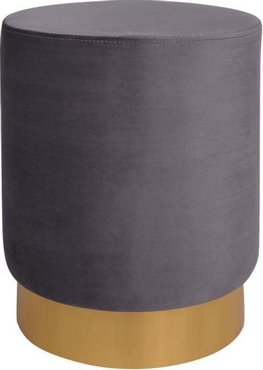 Σκαμπό Σαλονιού Επενδυμένο με Βελούδο Levy Γκρι με Χρυσή Βάση 35x35x43cm