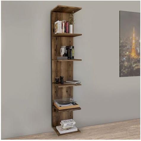 Βιβλιοθήκη / Ραφιέρα Τοίχου Megapap Μελαμίνης Ogden 34.5 x 30 x 180cm Καρυδιά