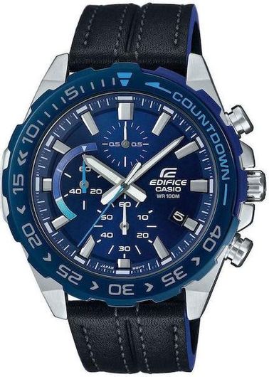 Ανδρικό Ρολόι Casio EFR-566BL-2AVUEF με Δερμάτινο Λουράκι Μαύρο