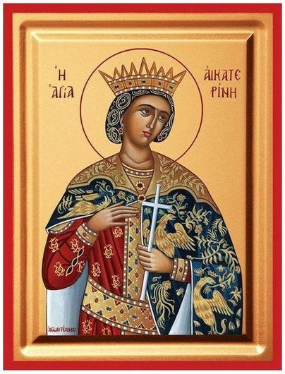 Εικόνα Αγία Αικατερίνη Μεταξοτυπία σε Ξύλο 40x50cm